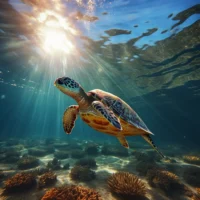 Underwater scene with sea turtle at a South Florida reef — perfect for Open Water Certification training dives